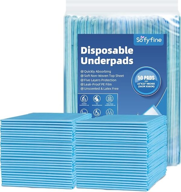 50 Count 22 X 23 in Disposable Bed Pads, Super Absorbent Adults Incontinence Pads, Thicken Chuck Underpads